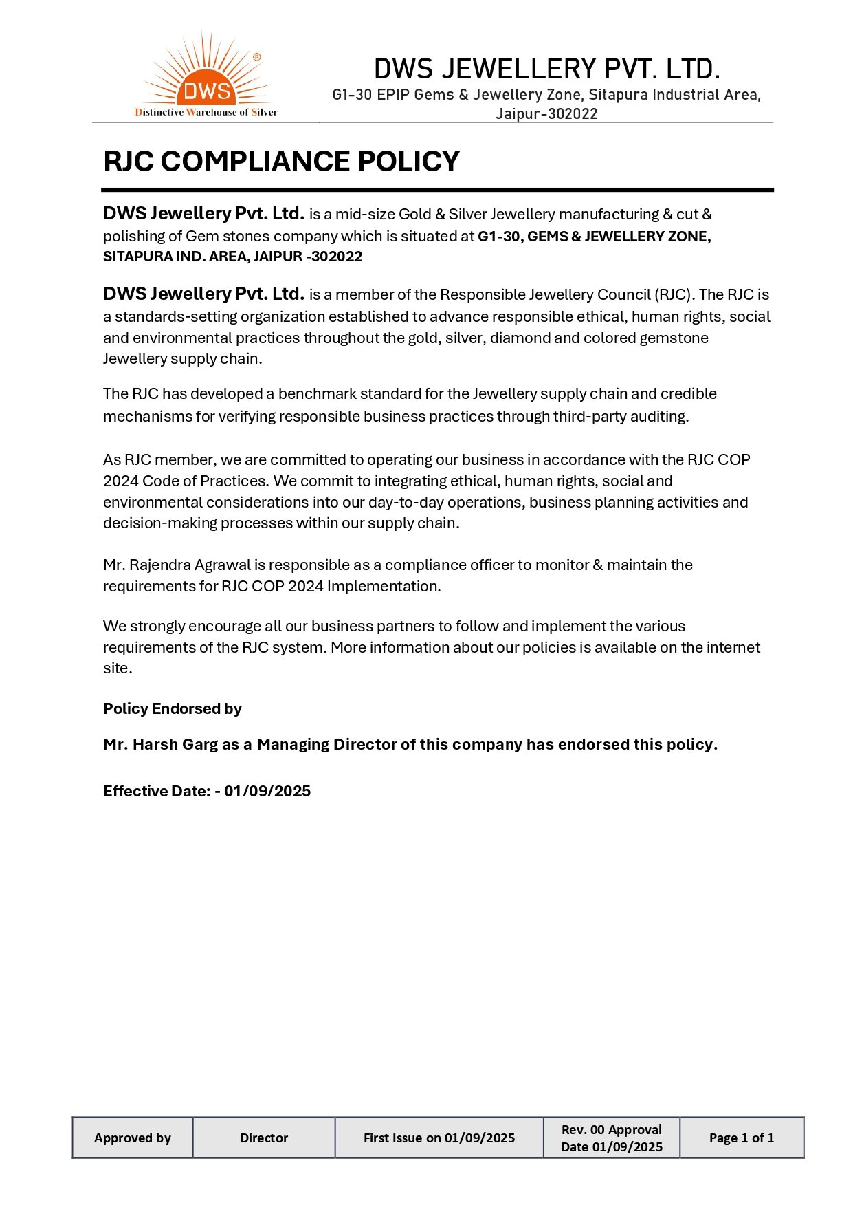 DWS Jewellery Compliance Policy Image