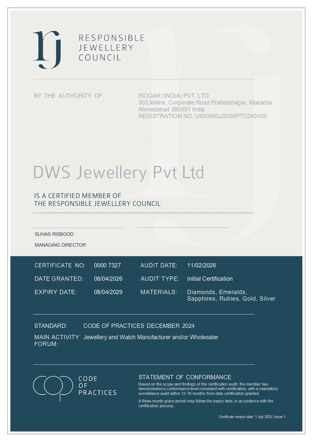 DWS Jewellery Compliance Policy Image