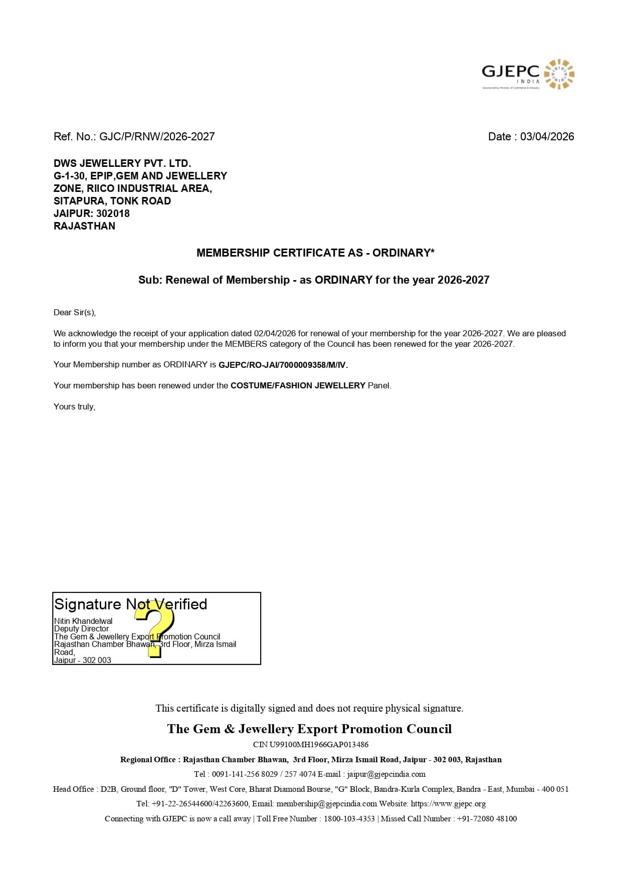 DWS Jewellery Compliance Policy Image