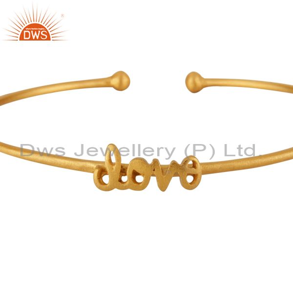 22k yellow gold on sterling silver matte finish love torque bangle