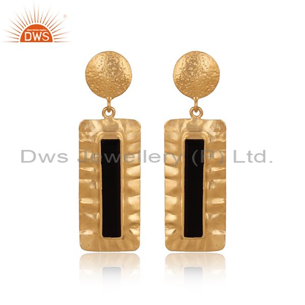 gold plated gold textured rectangle earrings