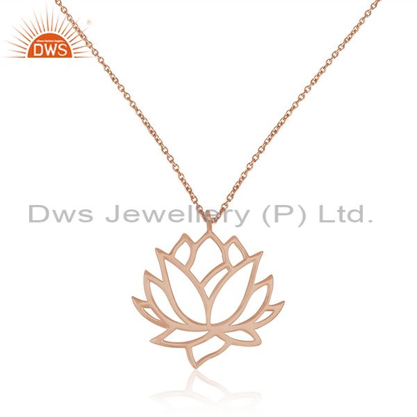 Rose gold plated 925 sterling silver lotus design chain pendant