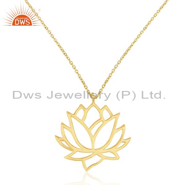 Lotus flower design 925 sterling plain silver 14k gold plated