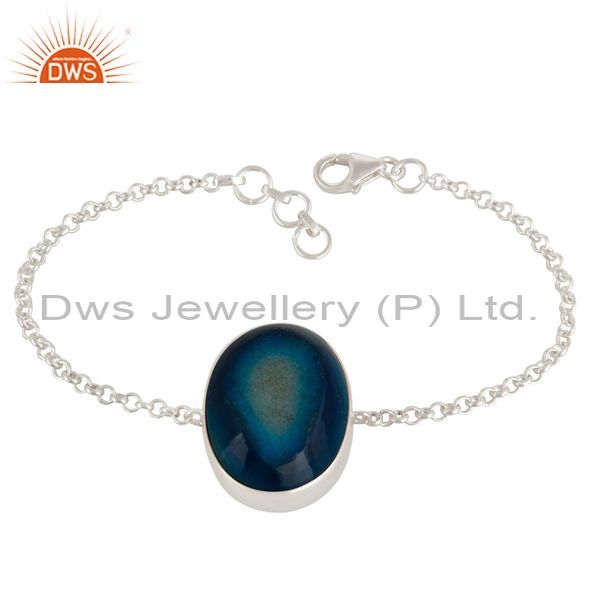 925 sterling silver druzy agate gemstone fashion adjustable bracelet