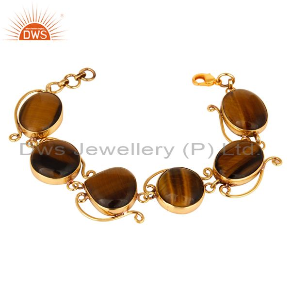 Handmade tiger eye gemstone designer bracelet - yellow gold vermeil