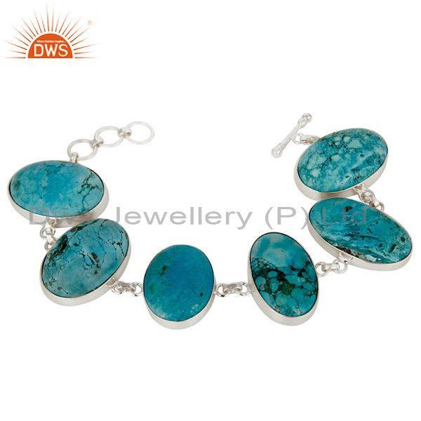 Handmade sterling silver turquoise bezel set gemstone bracelet