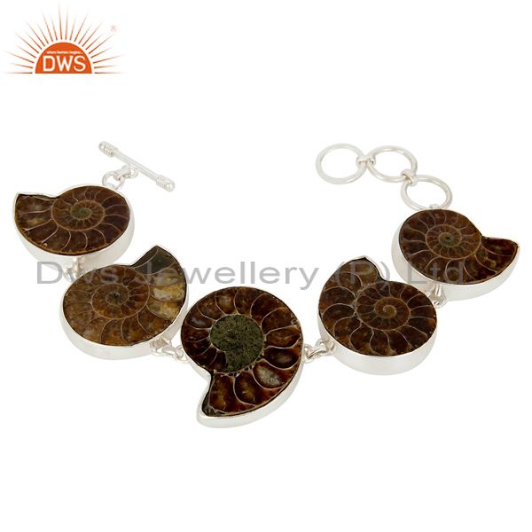 Handcrafted solid sterling silver natural ammonite bezel set bracelet