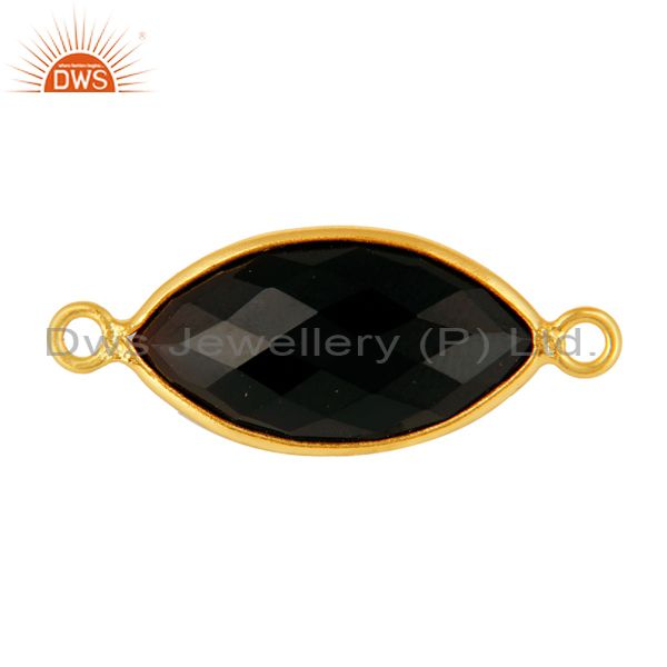 Natural black onyx bezel gemstone sterling silver connectors jewelry - gold verm