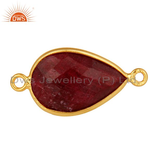 18k yellow gold plated sterling silver red ruby corundum bezel connector jewelry