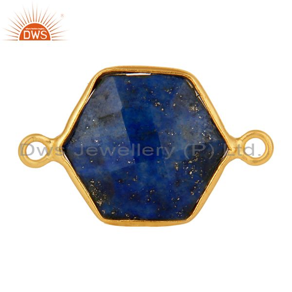 Handmade sterling silver lapis lazuli gemstone connector with gold plated
