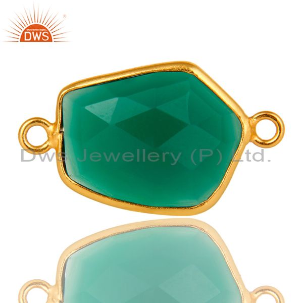 18k yellow gold plated sterling silver green onyx bezel set connector