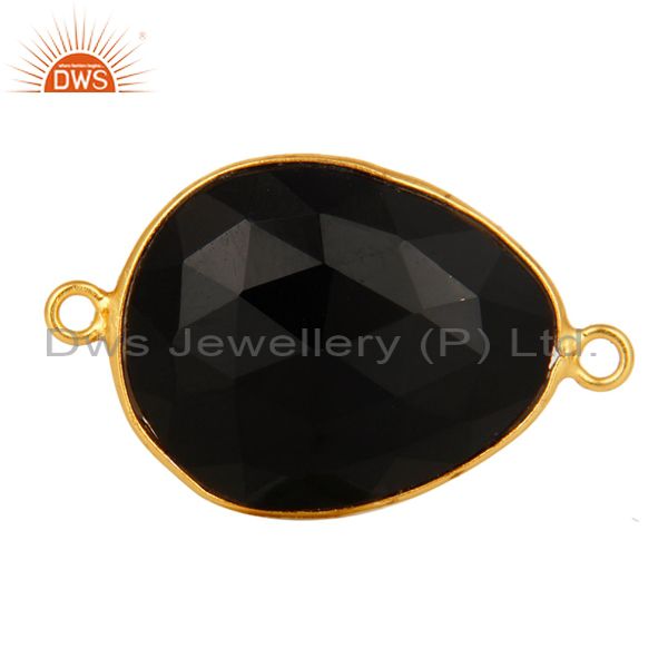 18k yellow gold plated sterling silver faceted black onyx gemstone connector