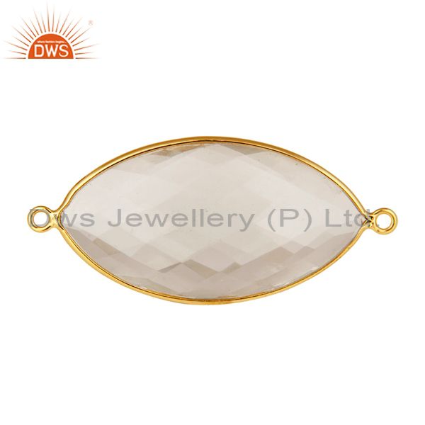 18k yellow gold plated sterling silver crystal quartz bezel set connector