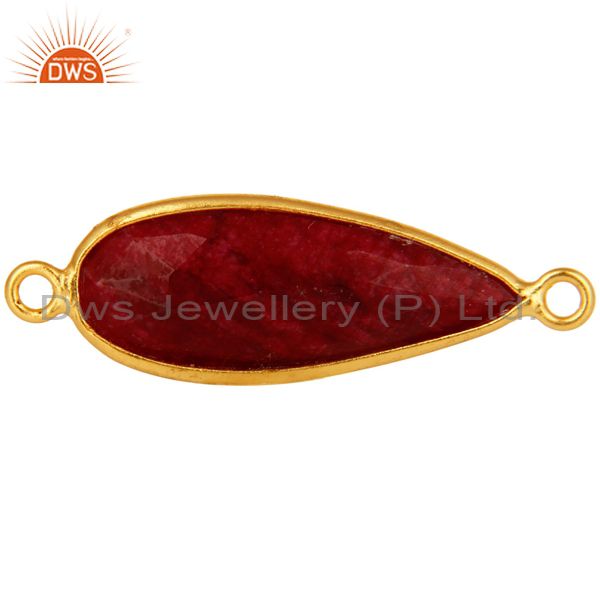 18k gold plated sterling silver dyed ruby corundum bezel set connector jewelry