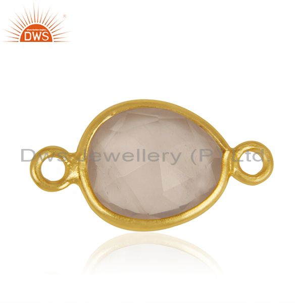 Rose quartz gemstone gold plated 925 silver jewelry connector manufacturer india
