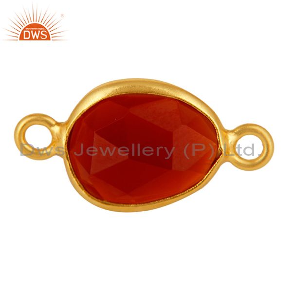 Gold plated sterling silver bezel-set red onyx gemstone double link connector