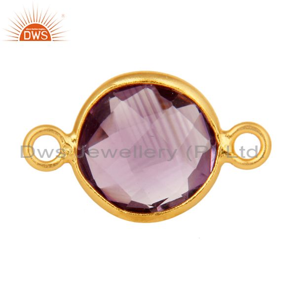 Round cut amethyst gemstone sterling silver with gold plated connector jewelry