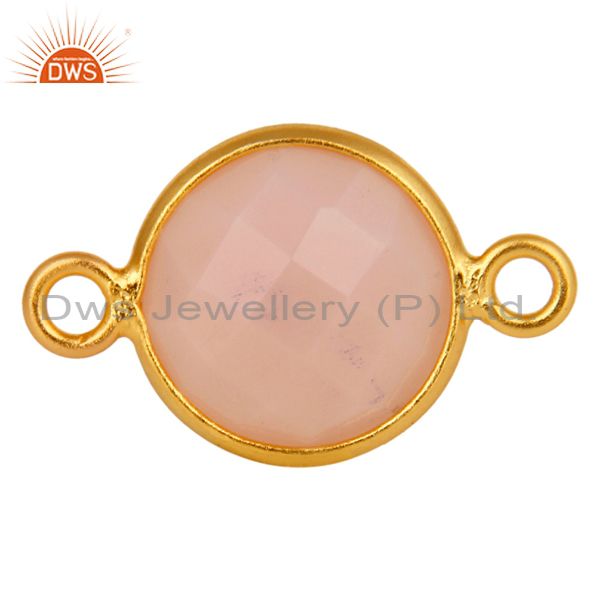 10mm round rose chalcedony gemstone 18k gold plated sterling silver connector