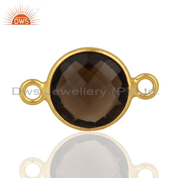 Smoky quartz gemstone gold plated silver connector jewelry supplier