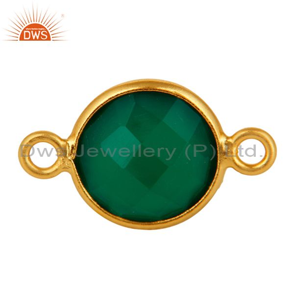 Faceted green onyx gemstone sterling silver coin bezel connector - gold plated