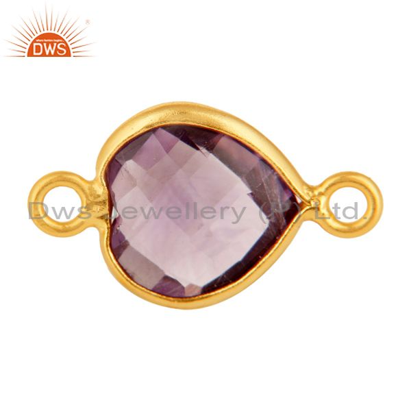 18k gold plated sterling silver amethyst heart shape gemstone connector