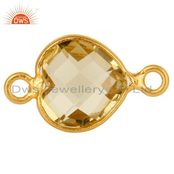Natural lemon topaz gemstone heart 18k gold plated sterling silver connector
