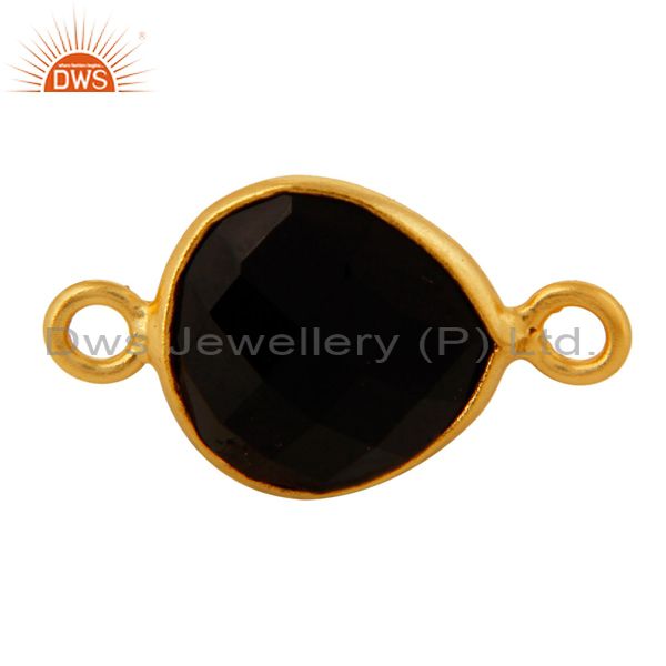 18k gold plated sterling silver bezeled black onyx gemstone heart connector
