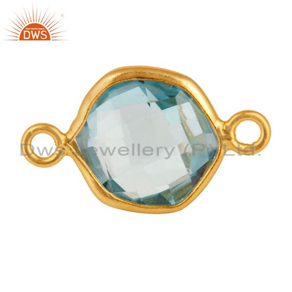 18k gold over sterling silver blue topaz hexagon shape gemstone connector