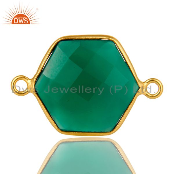 18k yellow gold plated sterling silver green onyx bezel setting connector jewelr