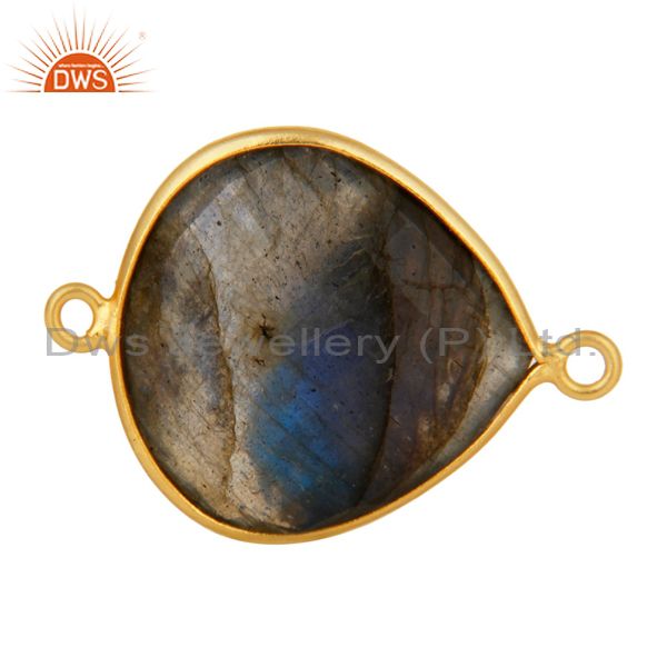 18k yellow gold plated sterling silver bezel-set labradorite connector jewelry