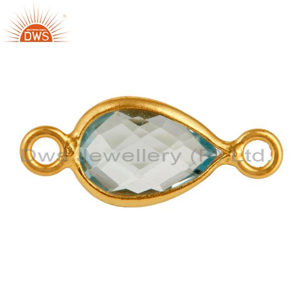 Gold plated sterling silver blue topaz bezeled gemstone double link connector
