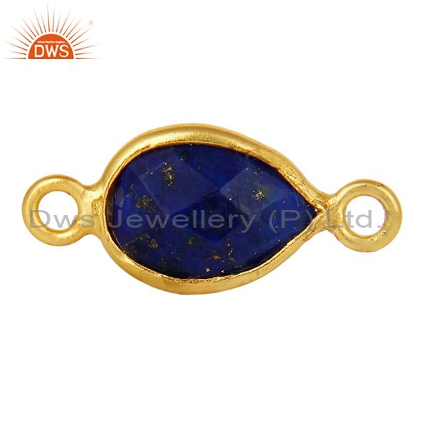 Lapis lazuli gemstone bezel set gemstone connector made in 18k gold over silver