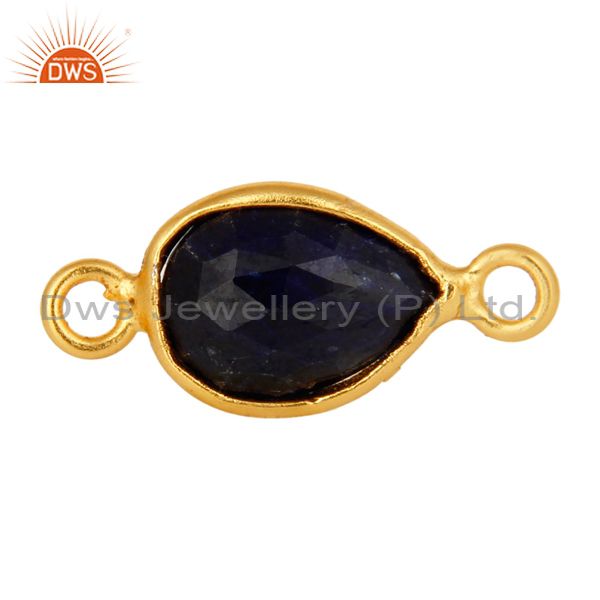 Faceted sapphire blue corundum sterling silver connector with 18k gold plated