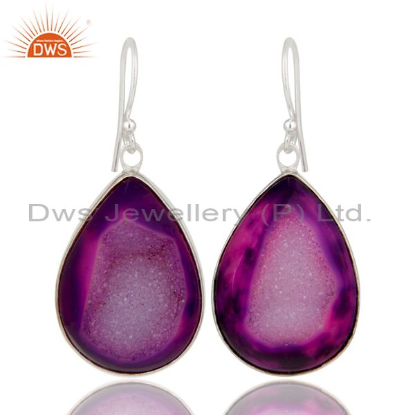 Natural Purple Druzy Sterling Silver Drop Earring - Handmade Earring