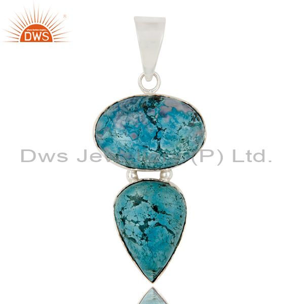 Handmade solid sterling silver turquoise gemstone bezel set pendant jewelry
