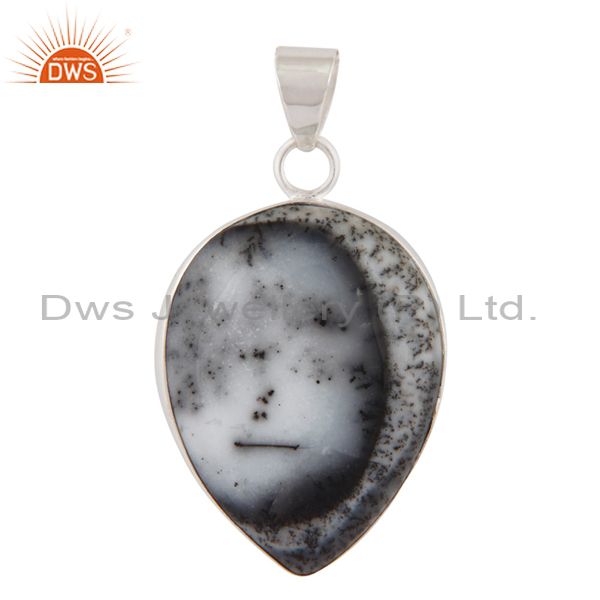 Natural dendritic opal gemstone bezel set 925 sterling silver handmade pendant