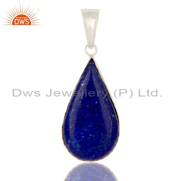 925 solid sterling silver natural lapis lazuli bezel set gemstone drop pendant