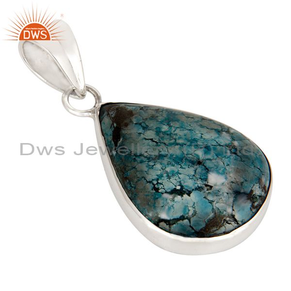 Solid sterling silver natural turquoise gemstone bezel set handmade drop pendant