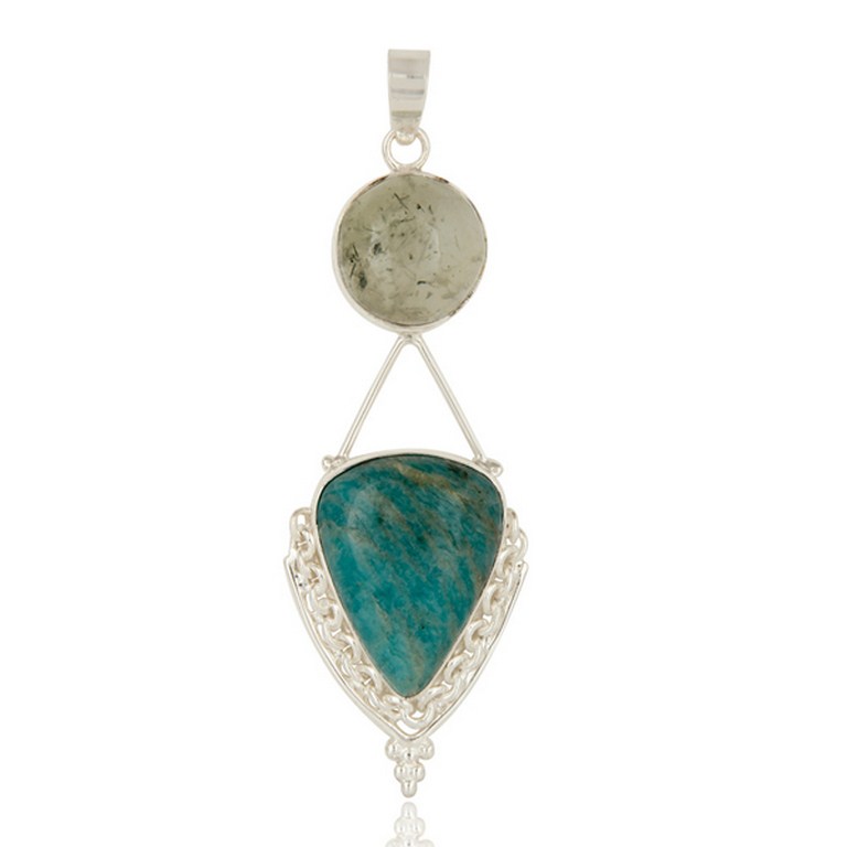 Handmade sterling silver amazonite and prehnite gemstone pendant