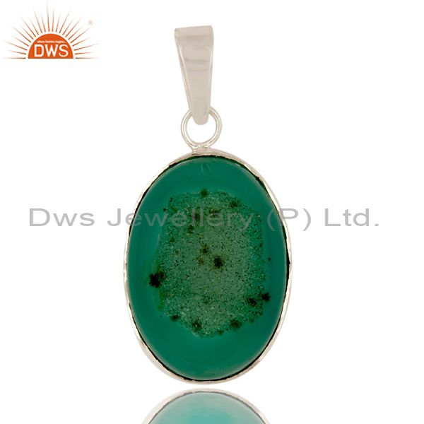 Handcrafted solid sterling silver green druzy agate bezel set pendant