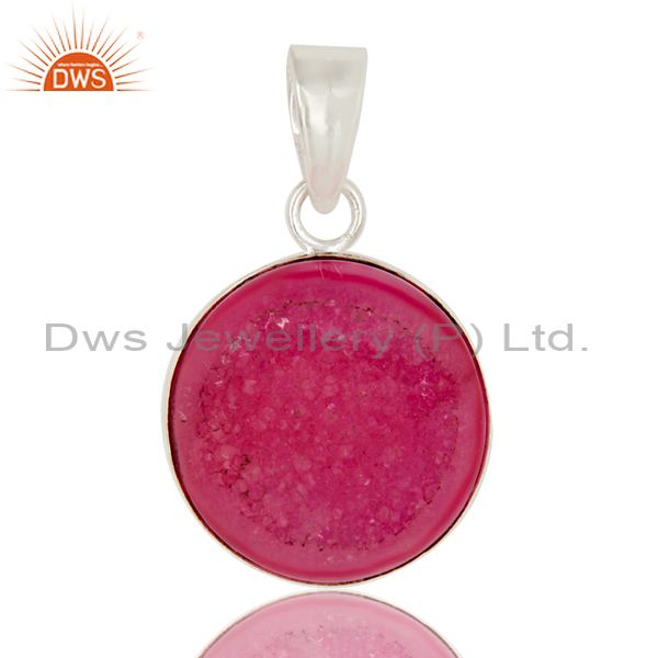 925 solid sterling silver pink druzy agate bezel set pendant