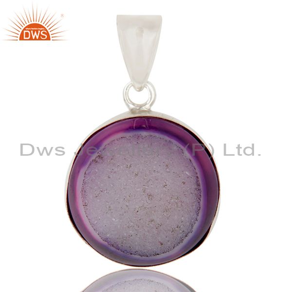 Handmade 925 sterling silver purple druzy agate bezel set pendant