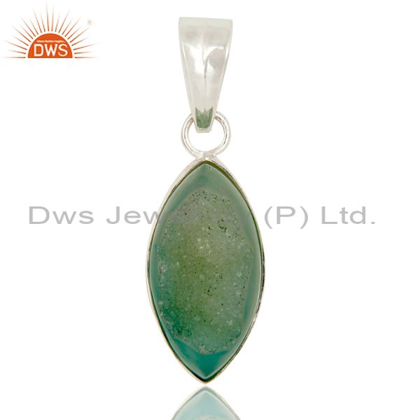 Light green druzy agate gemstone genuine sterling silver bezel set pendant