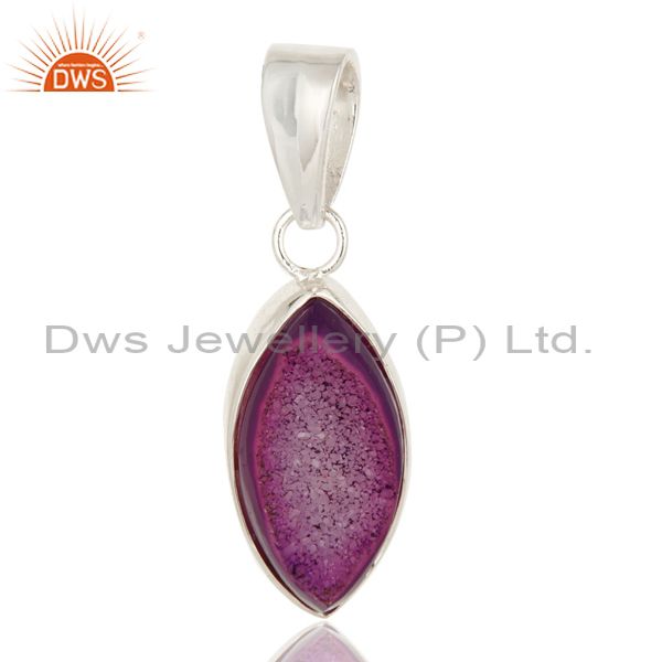 Handmade solid sterling silver pink druzy agate marquise pendant