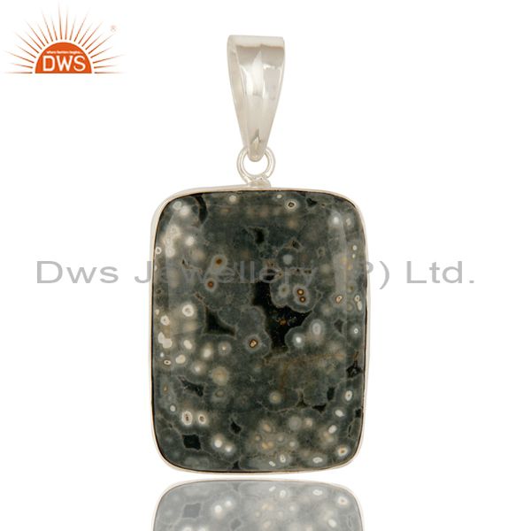 Natural ocean jasper gemstone sterling silver bezel set handmade pendant