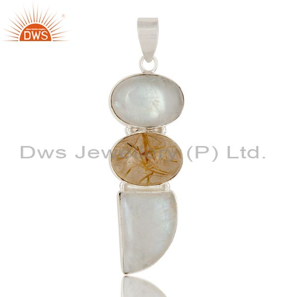 Golden rutilated quartz and rainbow moonstone pendant made in sterling silver