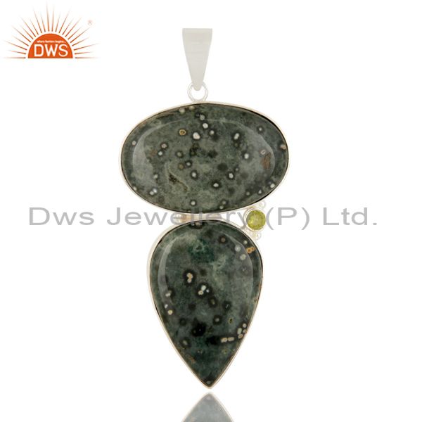 Natural ocean jasper and peridot gemstone solid sterling silver pendant