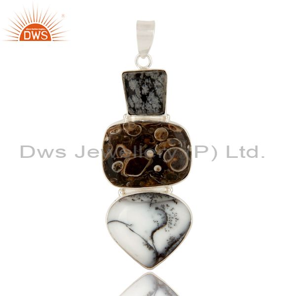 Handmade solid sterling silver dendritic opal and turritella agate pendant