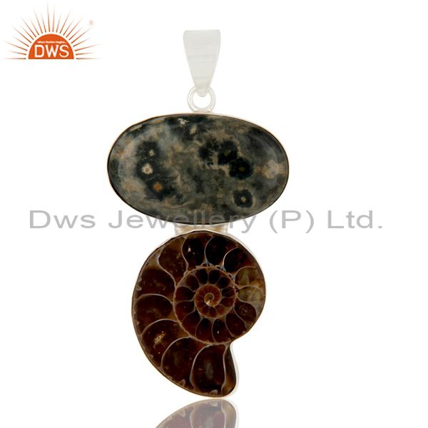 Handmade sterling silver ammonite and ocean jasper bezel set pendant