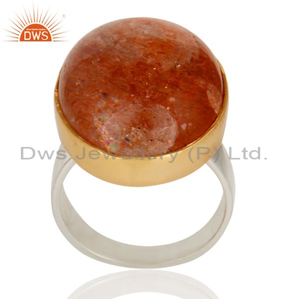 18k gold plated solid 925 sterling silver natural sun stone unique ring